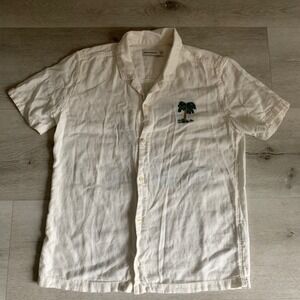 Abercrombie Kids White Linen Blend Tropical Monkey Embroidered Shirt Size 11/12